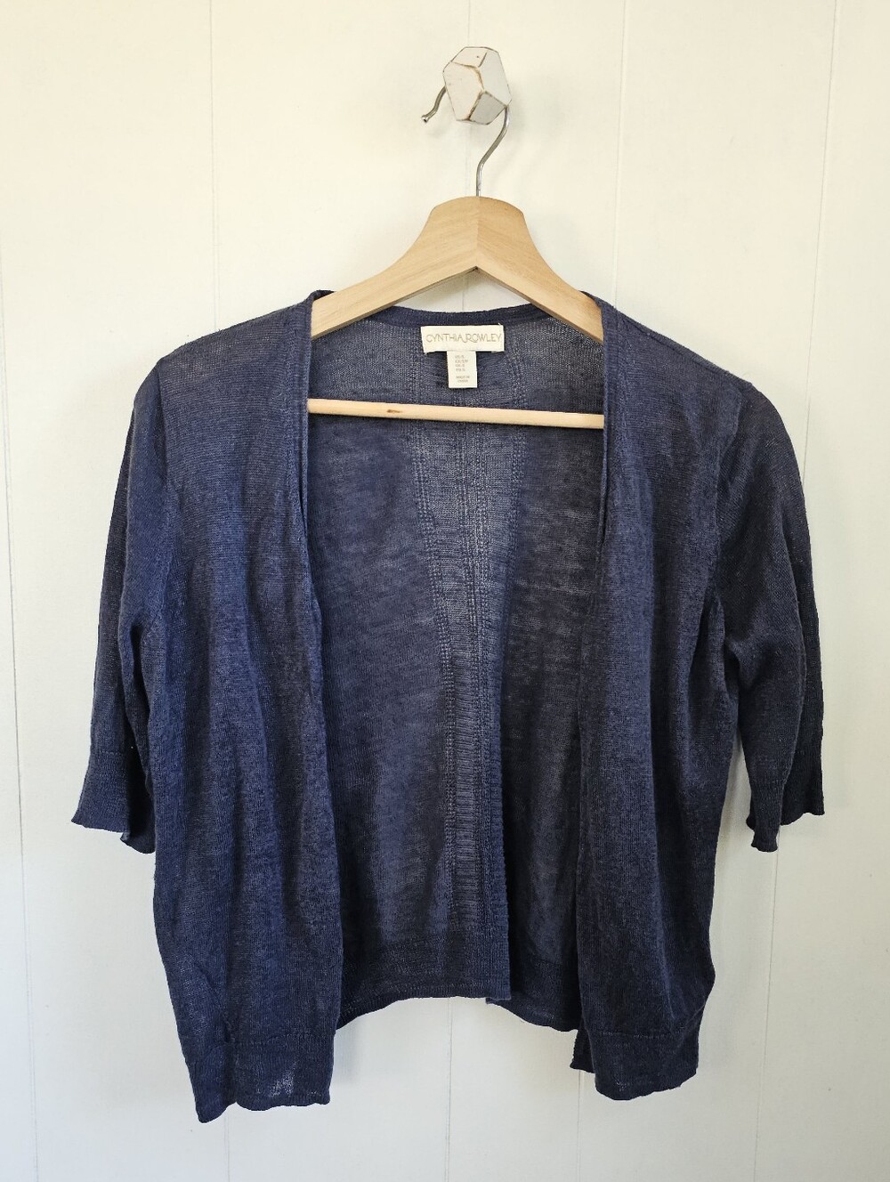 Cynthia Rowley Navy Open-Front Linen Shell